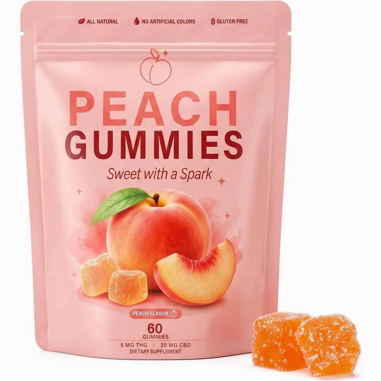 Spicy Peach Gummy Cubes, Maca Root & Horny Goat Weed for Energy, Vitality | Fun Treat for Men, Women & Social Moments - 60 pcs