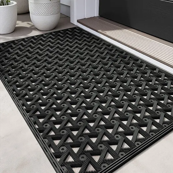 DEXI Heavy-Duty Rubber TPE Front Door Mat - 24x36 in (2' x 3'), Anti-Slip Base, Geometric Grid, Waterproof All-Weather Exterior Mat with Drainage for Entryway, Patio/Garage