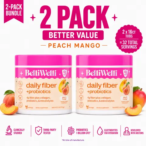 BelliWelli Daily Fiber + Probiotics - Peach Mango- 2 pack