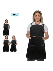3-Piece Denim Apron Set, Adjustable Shoulder Straps, Large Front Pocket, Durable Kitchen Cooking Baking Apron