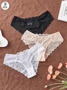 Women's Sexy Lace Panties Set, Fashionable Elegant Triangle Underwear, Semi-Transparent Lingerie, Romantic Christmas Valentine Gift