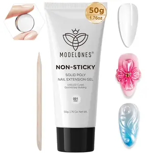 modelones Solid Builder Gel for Nails, Hard Gel for Nails Non-Sticky Poly Gel Upgraded Nail Extension Clear 3D Gel Nail Art Sculpting Gel Molding Gel Beginners-friendly 50g
