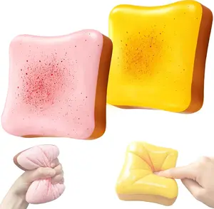 Cute Bread Butter Squishy Slow Rising Toy, Soft Foam Stress Ball, Fidget Toy for Stress Relief, Party Favor  for Adults & Teens (Pink & Yellow)