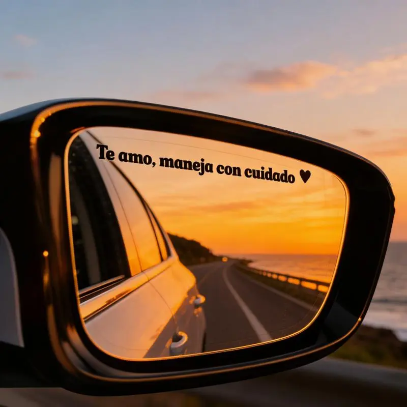 4PCS Vinyl "Te Amo Maneja Con Cuidado" Windshield Decal Car Stickers, Weatherproof Abrasion-Resistant Flexible Car Exterior Decoration Accessories for Rearview Mirror & Windshield, Simple Design for Safe Driving (Ideal for Drivers)