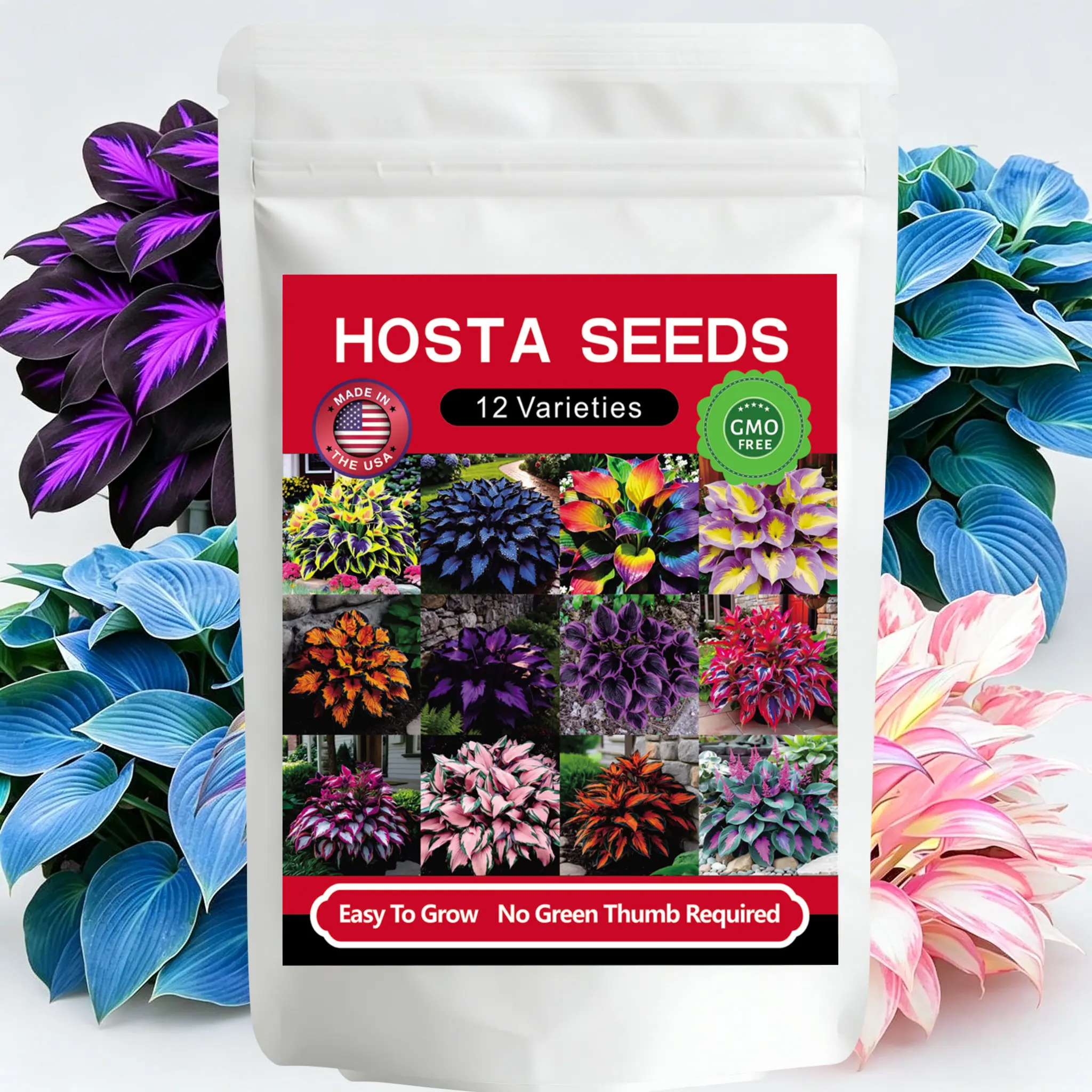 12 Varieties Mixed Color Perennial Hosta Seeds for Planting Outdoor Garden - Shade Tolerant Plant Seeds, Ideal for Borders & Containers