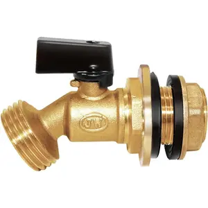 Brass Water Container/Rain Barrel Spigot 3/4" GHT to 1/2" Male Threaded Quarter Turn Ball Valve with Bulkhead Fitting, Suitable for Garden Hose Thread Connection