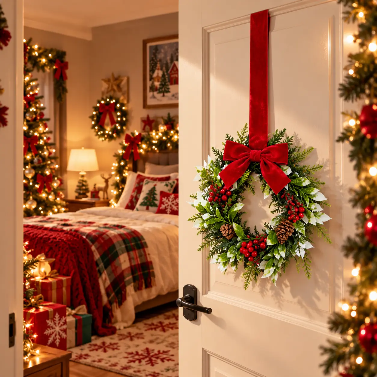 For Home Decorative Bowknot Ribbon Christmas Garland, Gift for Mother Mom, Xmas Decoration Kitchen Living Roofor