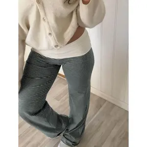 Women's Loose Striped Knit Pants, Casual Low Waist Street Style Colorblock Leggings, Fashionable Summer Ladies BottomsGift