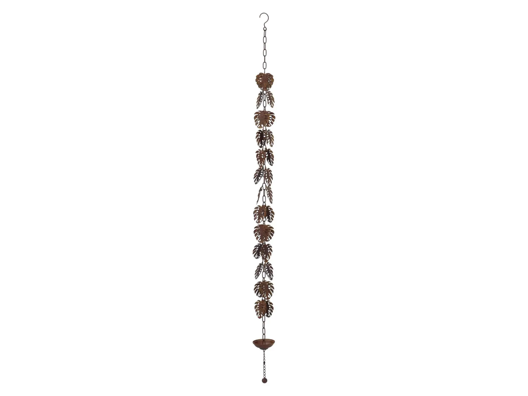 Continental Art Center 20424 Outdoor Rustic Metal Tropical Leaf Rain Chain - Rust Finish