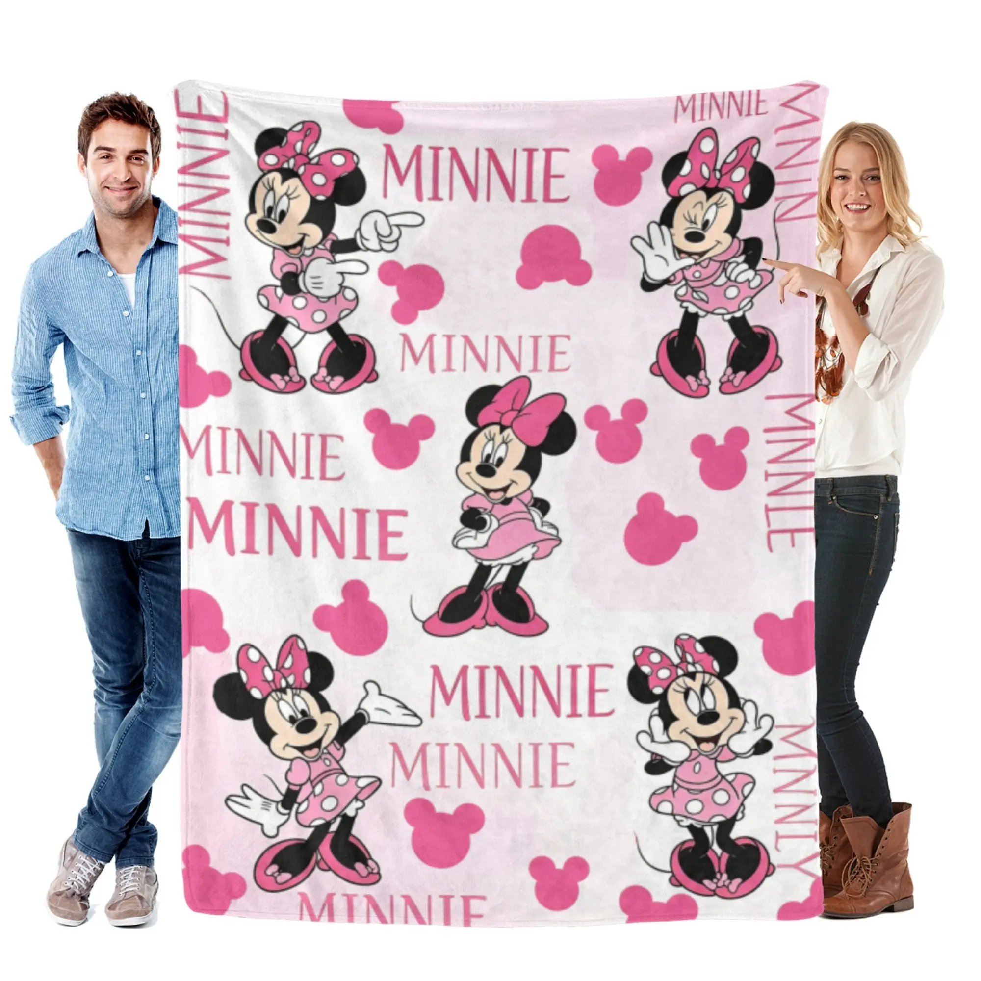 [SummerVibes] DISNEY CLASSIC Minnie Mouse Flannel Blanket, Soft 2D Cartoon Print Throw for Kids Bedroom, Couch & Office Nap