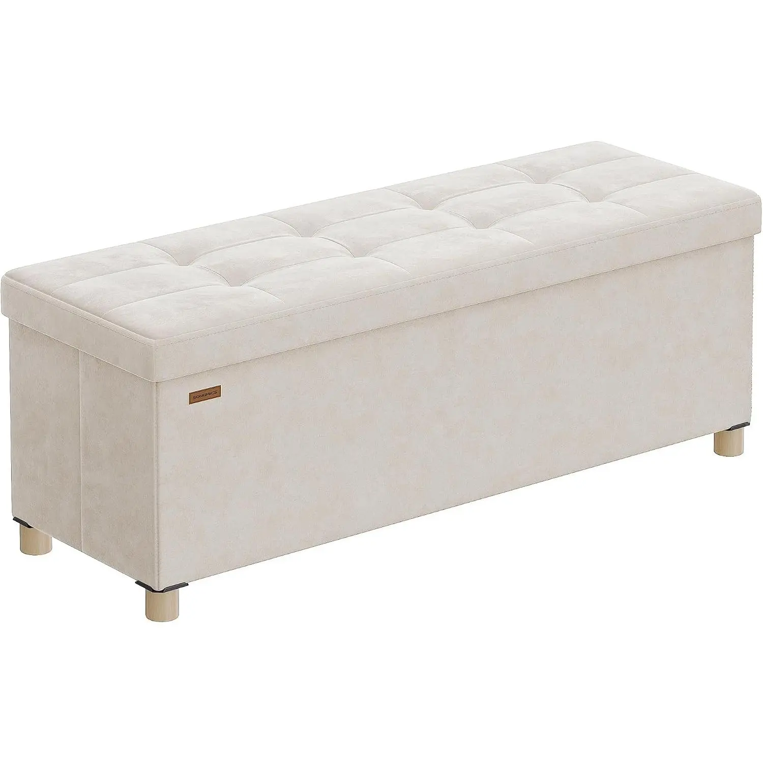 Storage Ottoman Bench with Legs, 43.3 Inches, 30 Gal.(112 L)| Bench with Legs, Velvet, for Living Room, Entryway, Cappuccino Beige and Ink Black, MELISA Collection ULSF0518W02