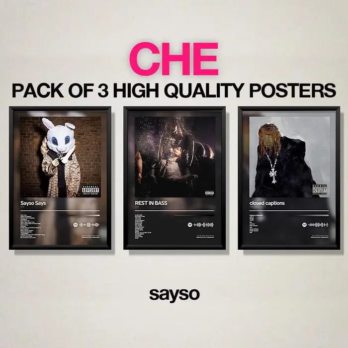 Che Poster 3 Pack - Album Wall Cover Art - Underground - Dorm Room Decor - Minimal Arts - Music Lover Gift - Cheromani, Rest In Bass #44 Matte Photo