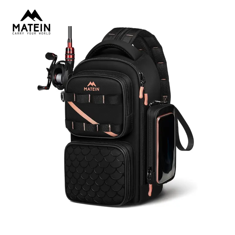 MATEIN Women's Fishing Tackle Backpack, Waterproof Fish Scale Sling Bag with Rod Holder, Insulated Cooler & Phone Pouch, Mother's Day Gift for Female Anglers, Portable Cooler Summer Sale, Birthday, Graduation, Friends, Adults, Zipper, Polyester, Unisex, I
