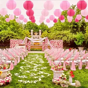 12PCS Pink Party Paper Lantern Hanging Decoration, Romantic Decoration Rose Red and Pink Round Chinese Paper Lantern Wedding Birthday Party Wedding Decoration