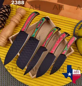 5 Piece Kitchen Knife Set, Chef Knife Set, Black Kitchen Knife Set Sharp Meat Knives Multi Color Wood Handle, Chef's Knife, Meat Cleaver,Rainbow Kitchen Knives, Paring Knife, Sturdy Wooden Handle. Sharp Blade. 2388 Steel Steak Knife Block Block