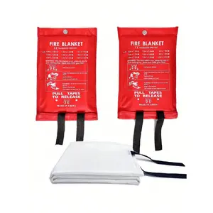 1/2 piece fire blanket, emergency flame retardant blanket, 100 cm fiberglass fire extinguishing blanket, fireproof blanket, suitable for kitchens, homes, schools, fireplaces, grills, vehicles, offices, and warehouses, comes with a hanging hook