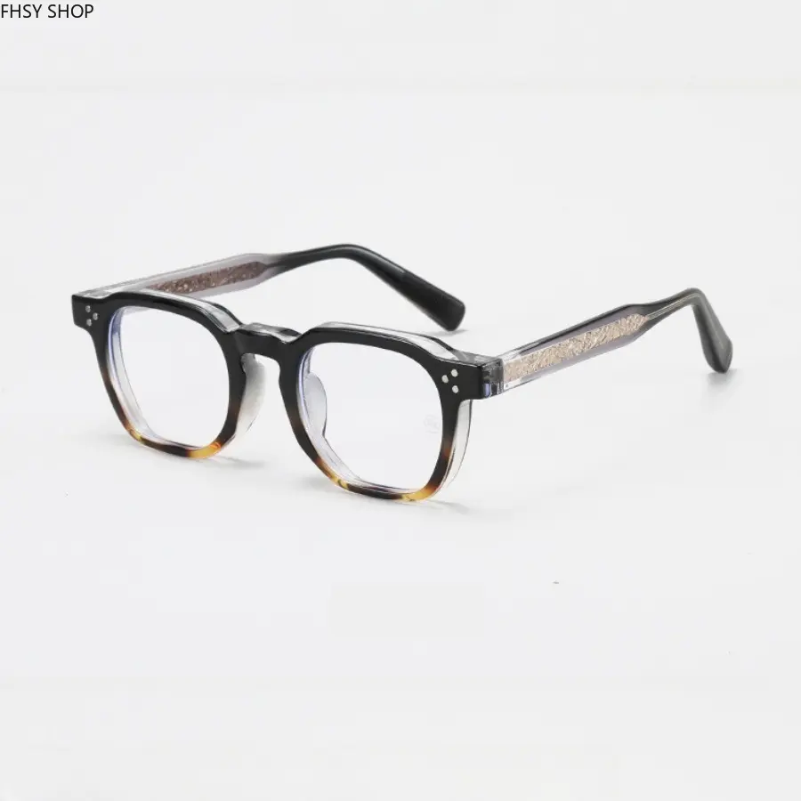 FHSY SHOP Bold Angular Square Frames Eyeglasses - Textured Temple Fashionable Optical Frames for Streetwear Aesthetic, Instagram Selfies, Bold Angular Frame