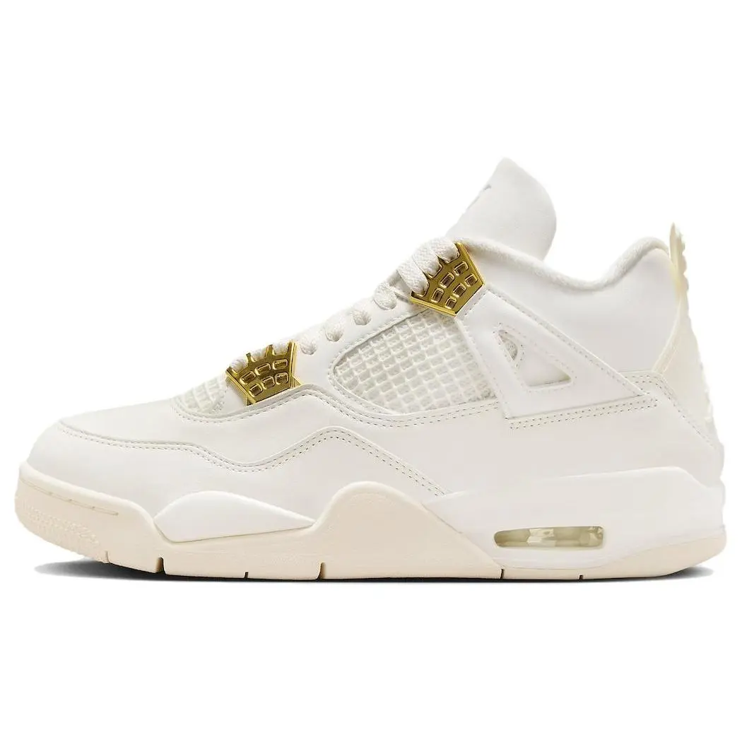 Jordan 4 Retro Metallic Gold Durable Mid Top Basketball Shoes Sail Black Women's AQ9129-170
