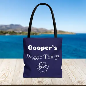Customizable Dog Name Doggie Things Tote Bag, Paw Print Canvas Tote by VAWT Merch