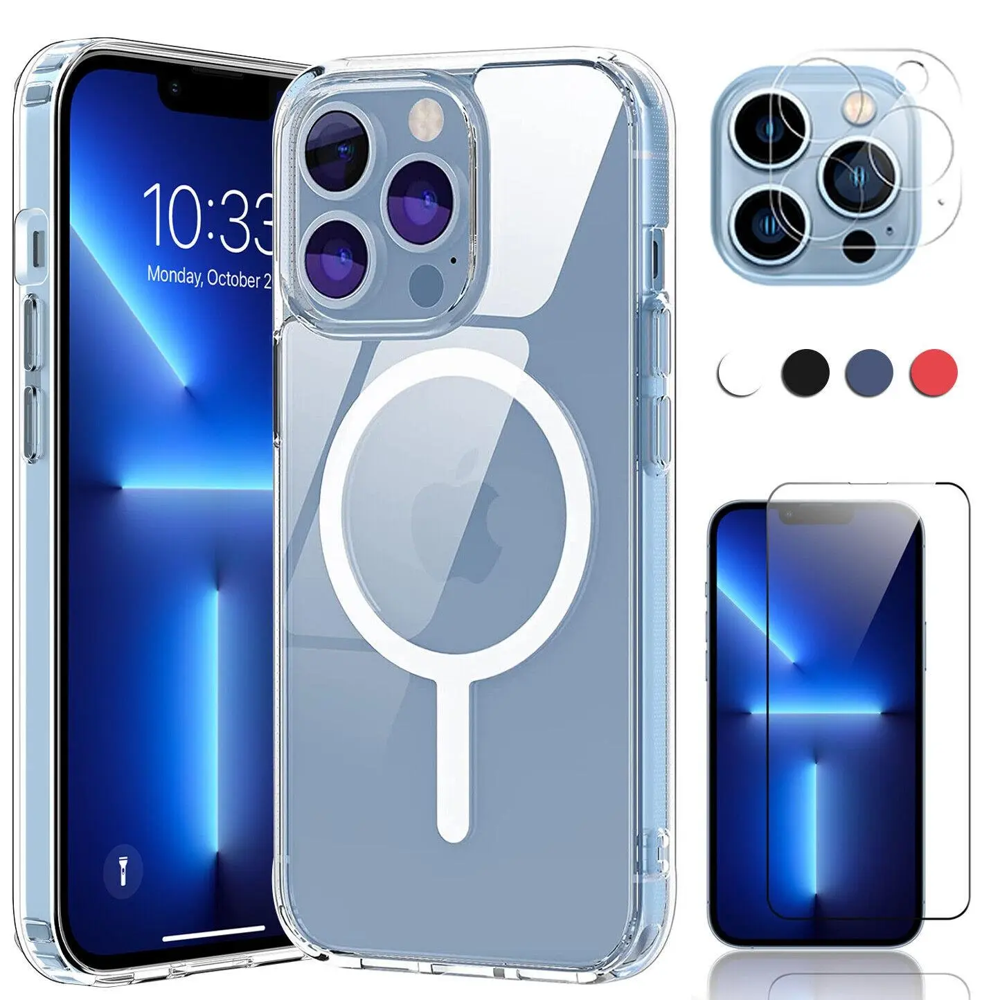 PROTEKK IPHONE 15/PRO/PROMAX CLEAR CASE TEMPERED GLASS FRONT AND BACK CAMERA Accessories Crystal Protection Wireless Durable Magnetic Cover Handheld