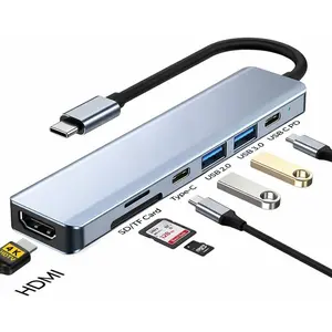 USB C Hub 7-in-1 for MacBook Pro/Air, Multiport Adapter with 4K HDMI, 100W PD , USB 3.0, USB 2.0, SD/TF Card Reader - USB-C Docking Station for MacBook, Chromebook, ,  & Type-C Devices