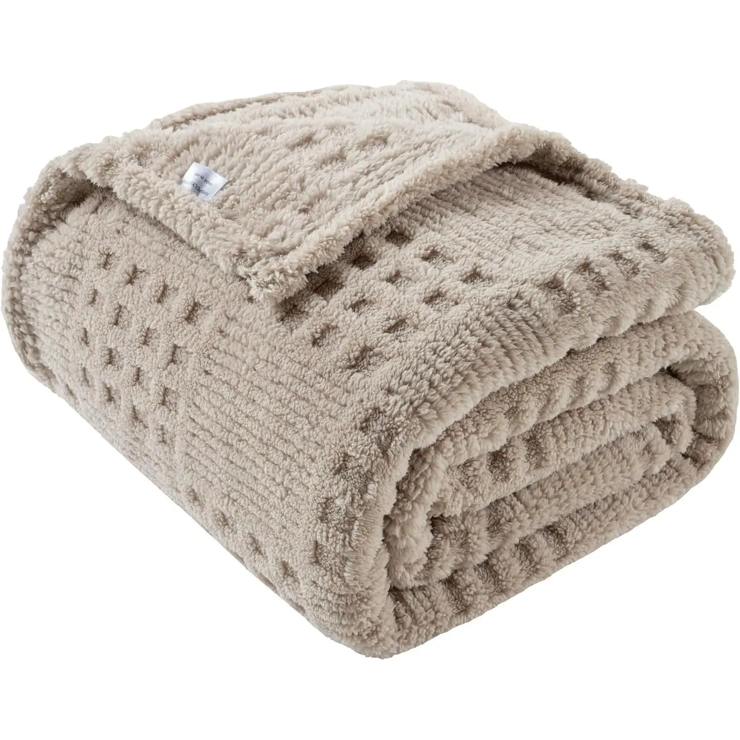 50x70 Inch Waffle Brown Throw Blanket -Fluffy Fleece, Neutral Tan Color, Cute & Aesthetic,  for Sofa, Couch, Chair, Bed, Living Room & Bedroom, All-Season Use, Plush & Cozy Decorative Blanket