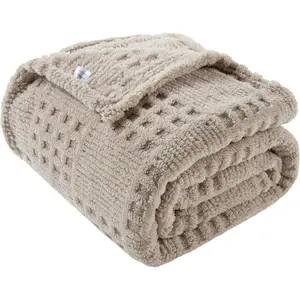50x70 Inch Waffle Brown Throw Blanket -Fluffy Fleece, Neutral Tan Color, Cute & Aesthetic,  for Sofa, Couch, Chair, Bed, Living Room & Bedroom, All-Season Use, Plush & Cozy Decorative Blanket