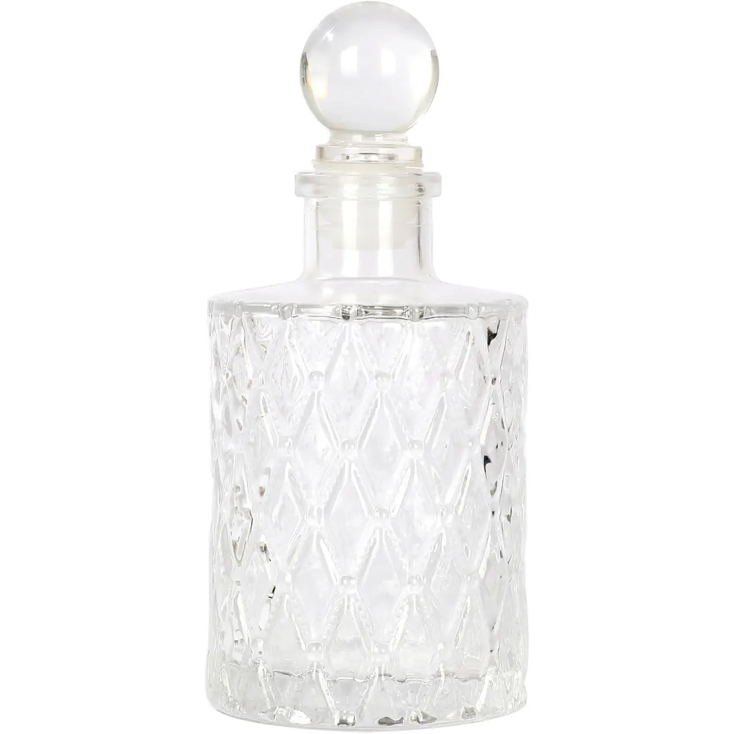 Decorative Glass Bottle - 5 fl oz. Rhombus Pattern Round Bottle (1 Set w/Glass Stopper)