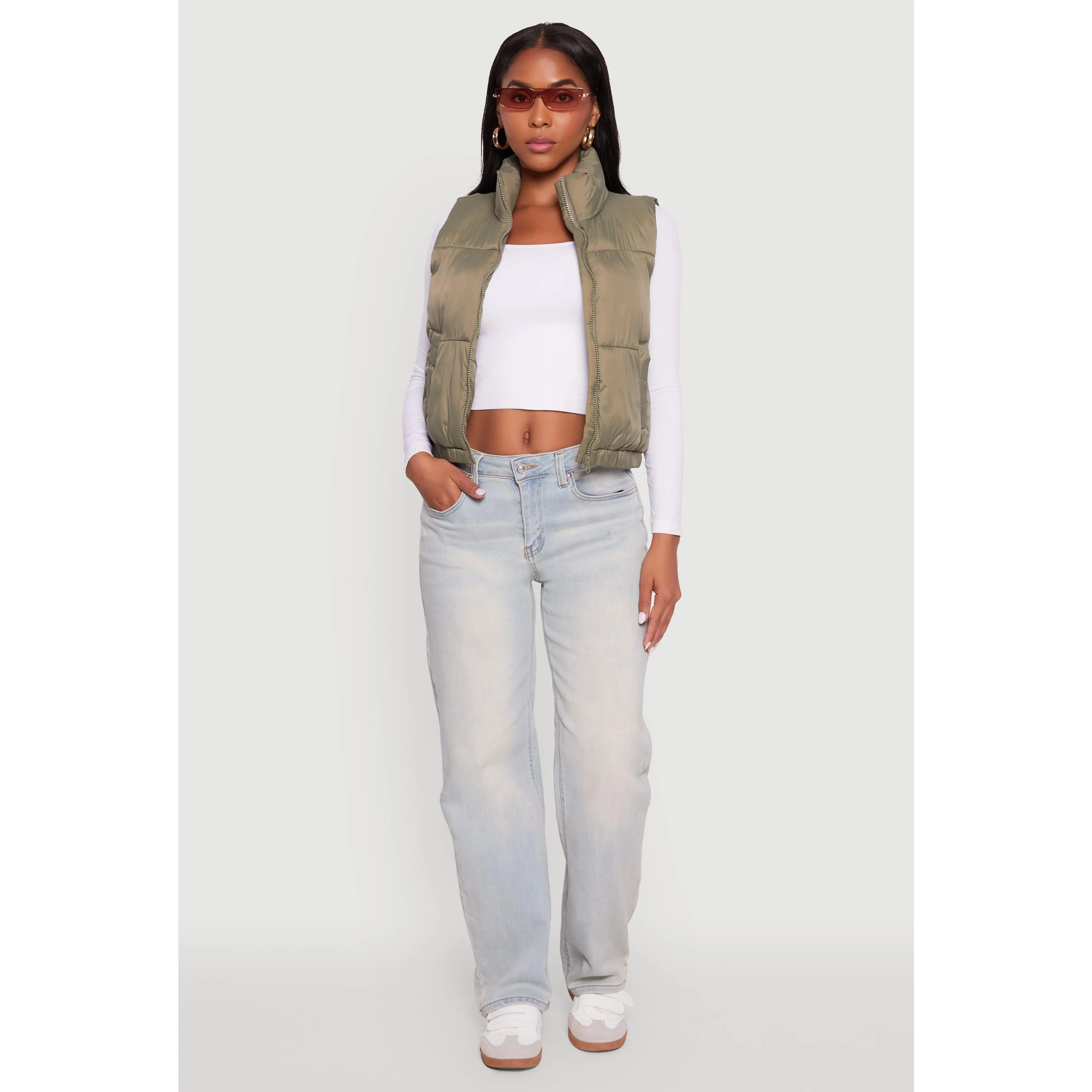 Nylon Mock Neck Puffer Vest