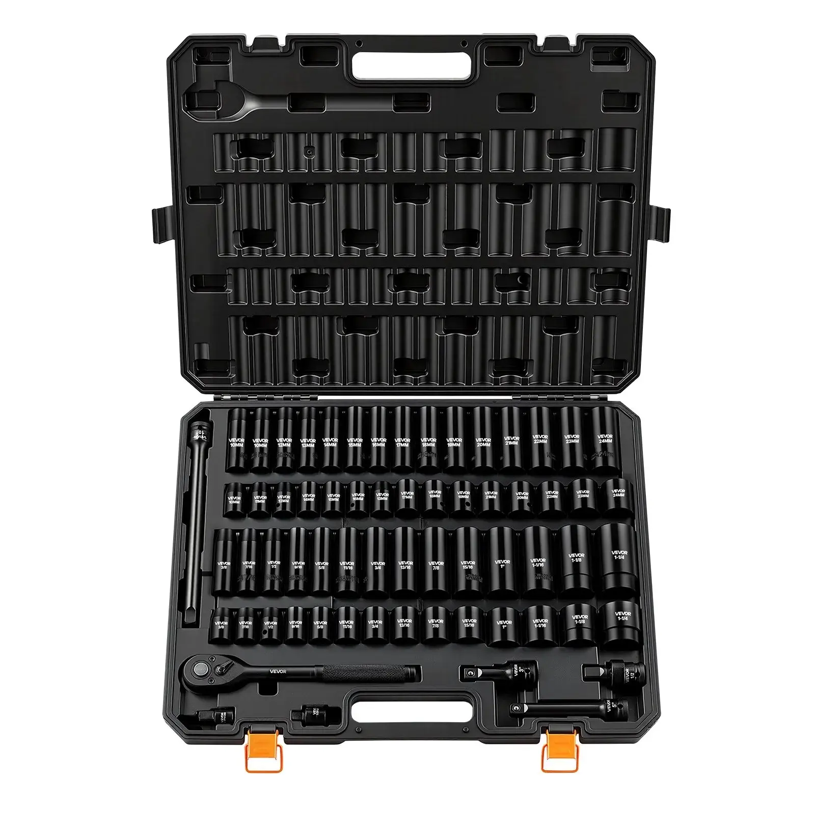 【DealsForYouDays】VEVOR Impact Socket Set, 1/2" Drive, 65-Piece Socket Set, 6 Point Sockets, SAE 3/8" to 1-1/4" and Metric 10-24 mm, Easy to Identify, with a Sturdy Storage Case, Cr-V Alloy Steel for Vehicles Repair