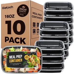 Glotoch 16Oz 10-Pack Meal Prep Containers with Lids Reusable, Plastic Food Storage Containers Sturdy Leakproof, Microwave/Freezer/Dishwasher Safe to Go Food Containers, Black Glotoch Express