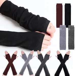 4 Pairs Punk Gothic Long Fingerless Gloves Knitted Arm Warmer Elbow Length Thumb Hole Gloves