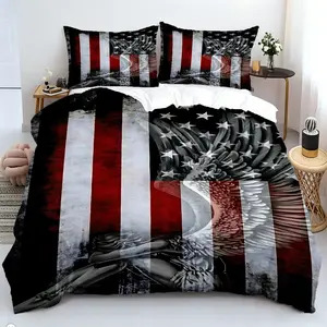 2/3 Piece Patriotic Themed Bedding Set: Eagle And American Flag Print Duvet Set, Bold Starry Flag Pattern Print, Soft And Breathable, 1 Duvet Cover+1/2 Pillowcase, No Padding/Zipper Closure, Modern Bedroom Decoration Bedding