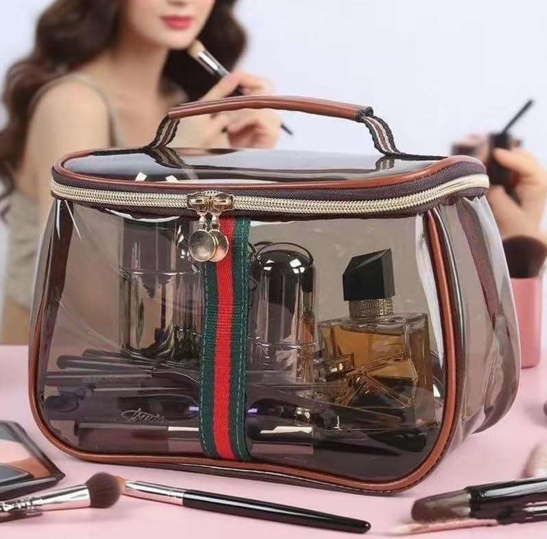 Vintage Waterproof Clear Cosmetic Bag - Wide Handheld Large Capacity Travel Toiletry Organizer for Women