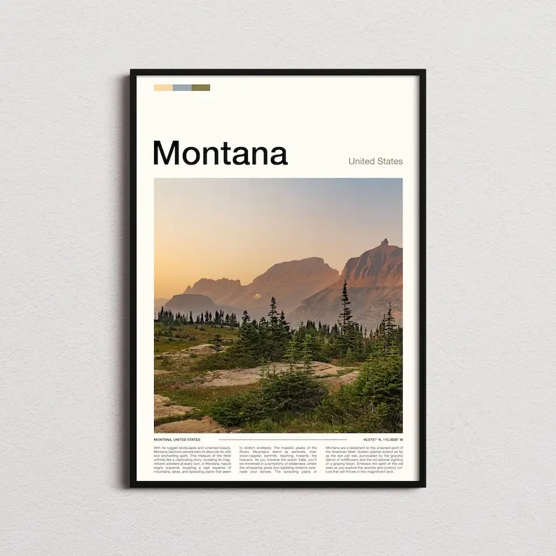 Montana Poster, Stunning Wall Art Poster, Ideal For National Hunting And Fishing Day, Gifts For Hunters Artistic Decoration