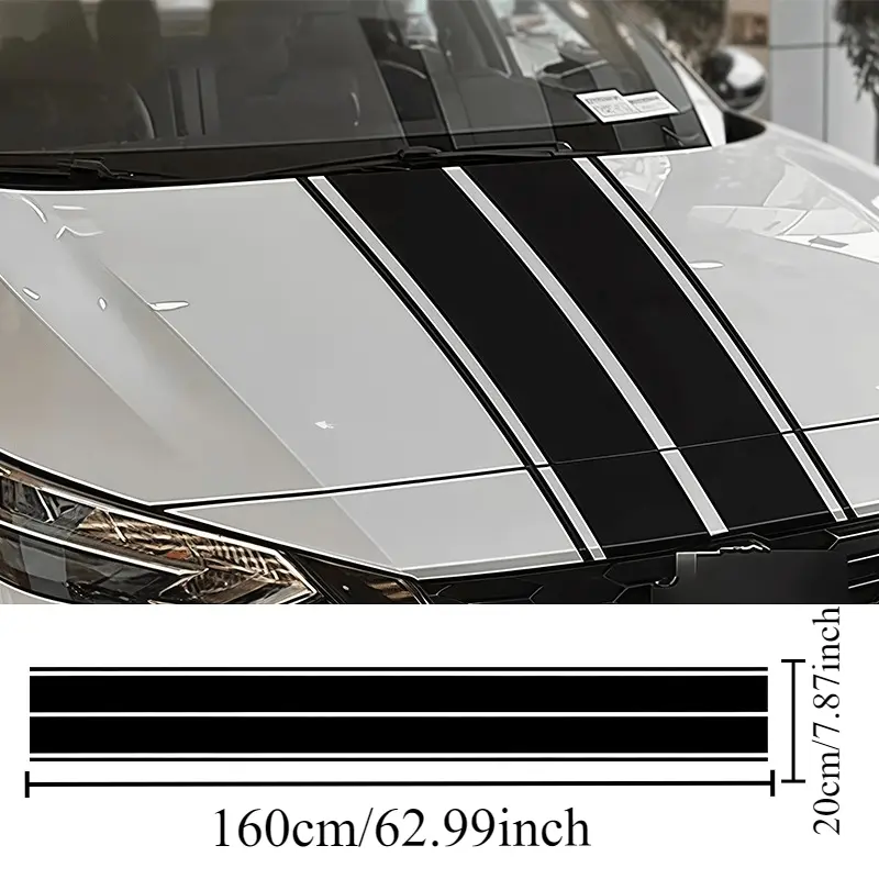 2pcs/1Set Black, White, And Red Strip Car Stickers, Automotive Decals, Waterproof, Durable, Easy to Apply, Leave No Trace, Suitable for Car Hoods And Body, Scratch Cover Decorative Stickers, Car Styling Decals
