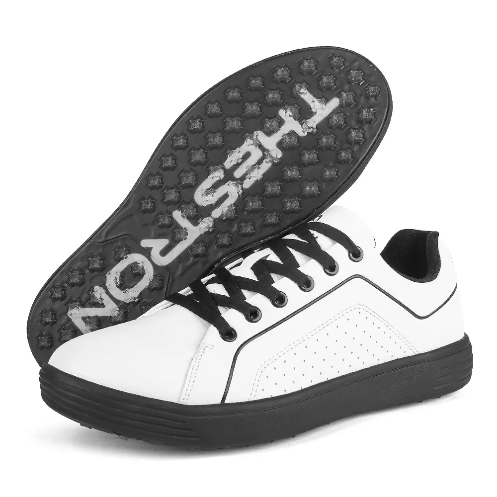Male Casual Spikeless Athletic Golf Shoes - Laces Closure, PU Upper, Less Than Ankle, Lightweight, Slip Resistant Rubber Sole, All-Season Outdoor All-Day Comfort Footwear (Rubber, TPE, TPR, Etc.)