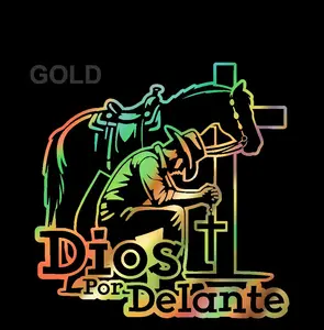 2Pcs Cowboy Dios por Delante Sticker Adhesive Vinyl Decal Holographic Car Vehicle Religious
