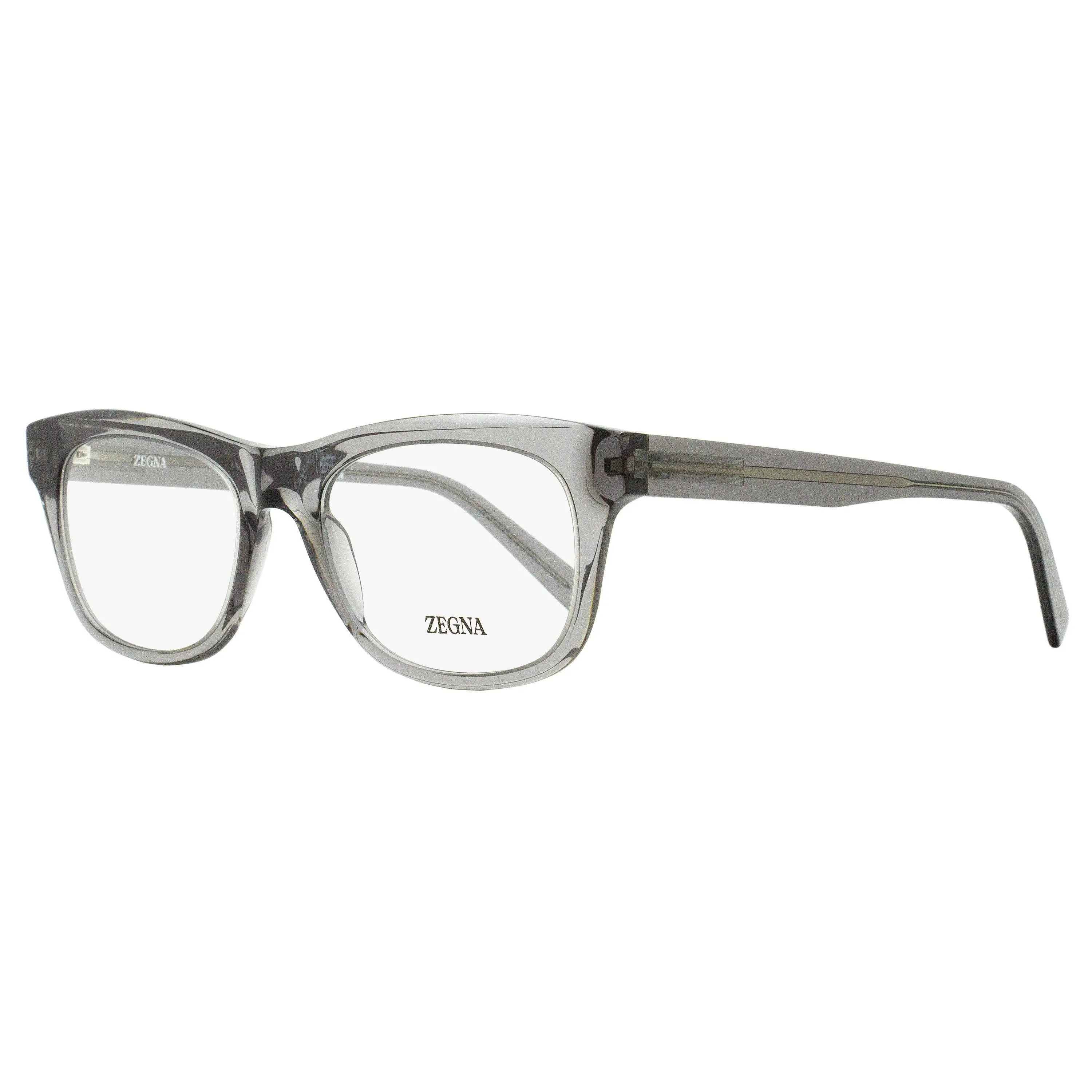 Zegna Men's Contemporary Rectangular Eyeglasses EZ5283, Thin Plastic Frame in Transparent Gray 020, 53mm with Demo Lens, Thin Frame, Fashion Eyeglasses Men's Frames