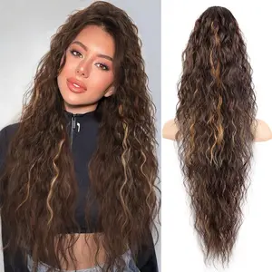 Cloud like hair Extension Claw Ponytail Long Wavy Ponytail Extension Black Brown 30 Inch Curly Clip Ponytail in Hair Extensions For Women Fluffy Natural Looking Synthetic Hairpiece for Daily Use Easy To Go