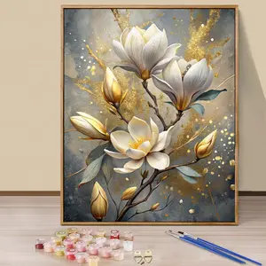 Paint by Numbers Kit for Adults Beginners - 16x20in/40x50cm Color Canvas, Easy DIY Magnolia Floral Acrylic Painting Set - DIY Painting Supplies, Wall Decor for Living Room and Bedroom, Creative Gift for Birthday, Mother's Day and Christmas, Without Frame