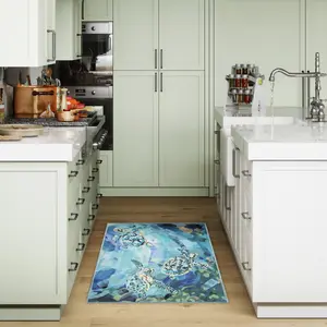 Lush Decor IMPRESSIONS Indoor Printed Polyester Low Profile Mat - Contemporary Graphic Coastal Turtle Colorful   (Seaturtles)