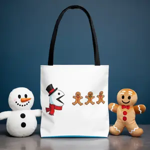 Snowman and Gingerbread Tote Bag, Retro Arcade Game Inspired Holiday Bag, Cute Christmas Gift, Gamer Shopping Bag, Festive Winter Tote