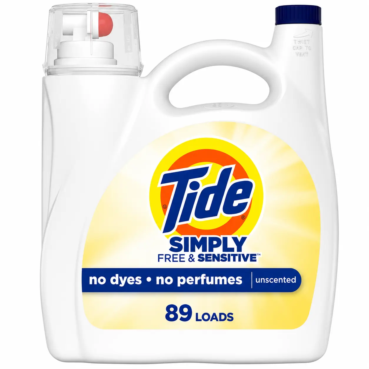 Tide Simply Liquid Laundry Detergent, Free & Sensitive Scent, 89 Loads, 117 fl oz