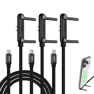 2-in-1 Foldable Kickstand Fast Charging Cable – Zinc Alloy Rotating Phone Stand & High-Speed Data Sync – Durable Braided Cable for Hands-Free Viewing(3-pack)