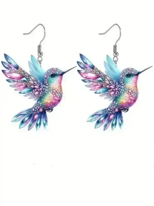 Hummingbird Dangle Earrings for Women, Bird Theme Fashion Jewelry All-Match Birthday Gift Accessory Romantic Adjustable Stacking Love Unique Luxury Artistic Zircon Crystal Wedding Glamorous Classy Fit