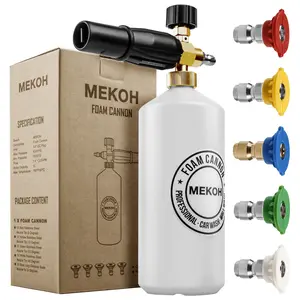 1 Liter Adjustable Foam Cannon Snow Foam Lance with 1/4" Quick Connector 5 Pressure Washer Nozzles for Car Detailing Cleaning White