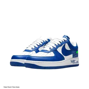 Unisex Low Top Casual Sneakers Blue White Leather Lace-Up Shoes