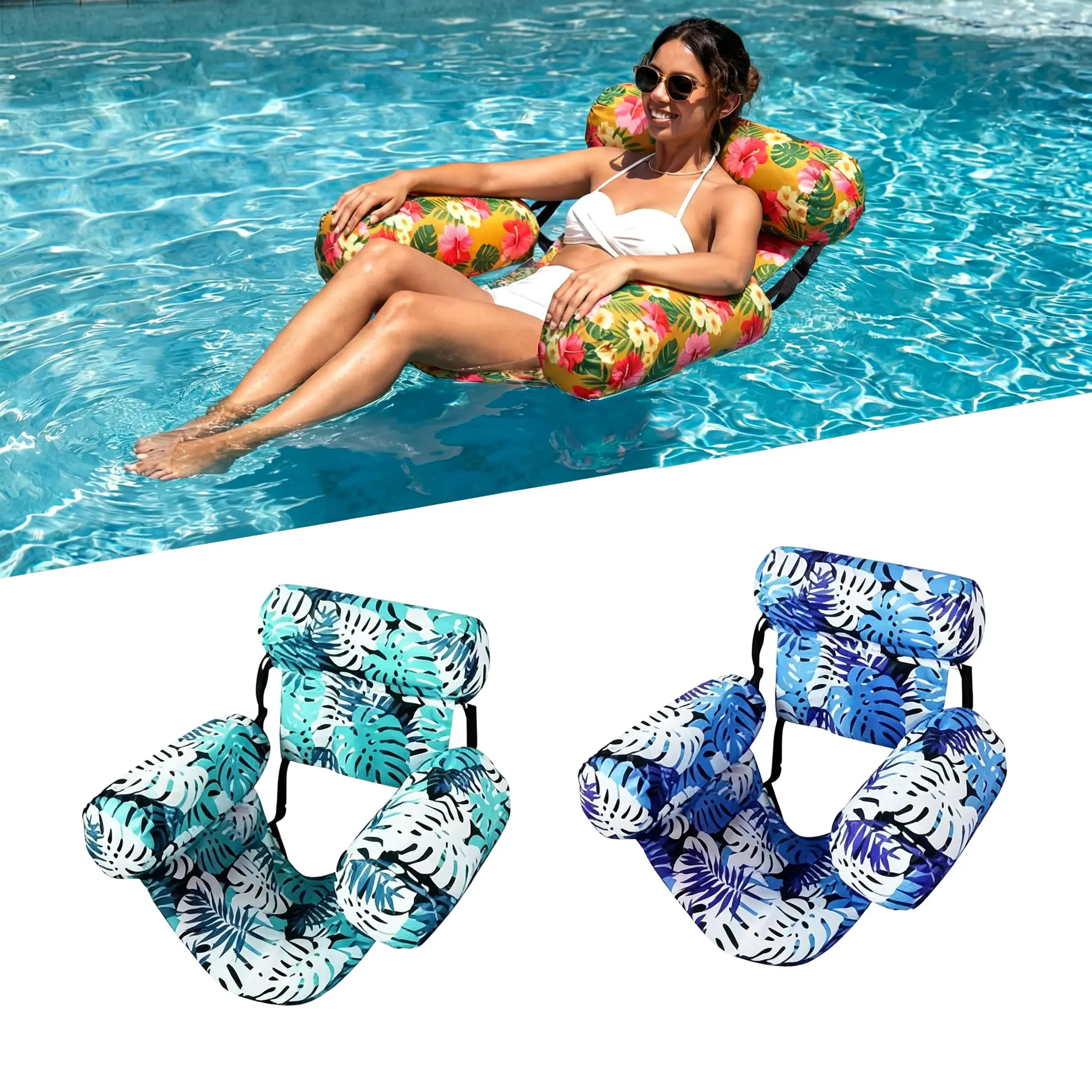 2 Pack Inflatable Pool Float Chair for Adult & Kids, Pool Floaters Lounge Chair - Summer Pool Party Beach Lake Vacation - Heavy Duty PVC Oxford Cloth