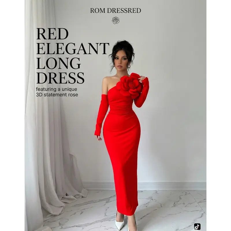 red dress one shoulder dress - TikTok Shop